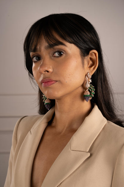 Peacock Motif Gold-Plated Dangle Earrings