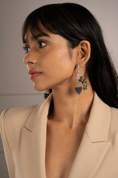 Peacock Motif Gold-Plated Dangle Earrings