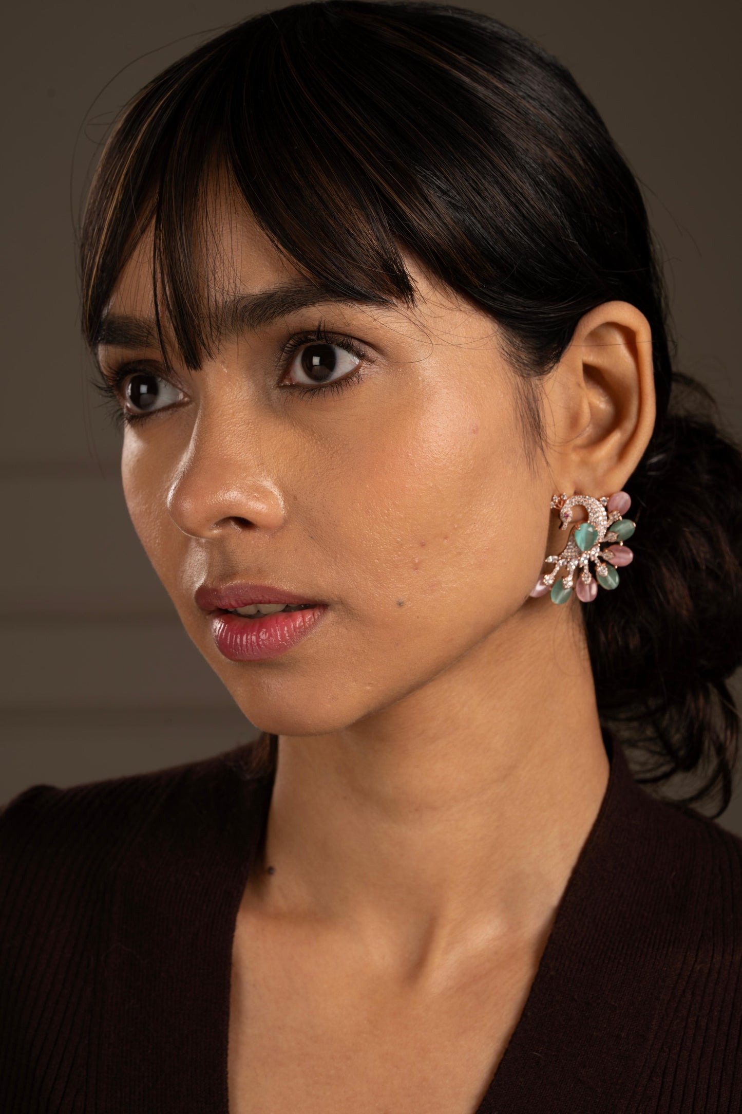 Peacock-Inspired Crystal Statement Stud Earrings