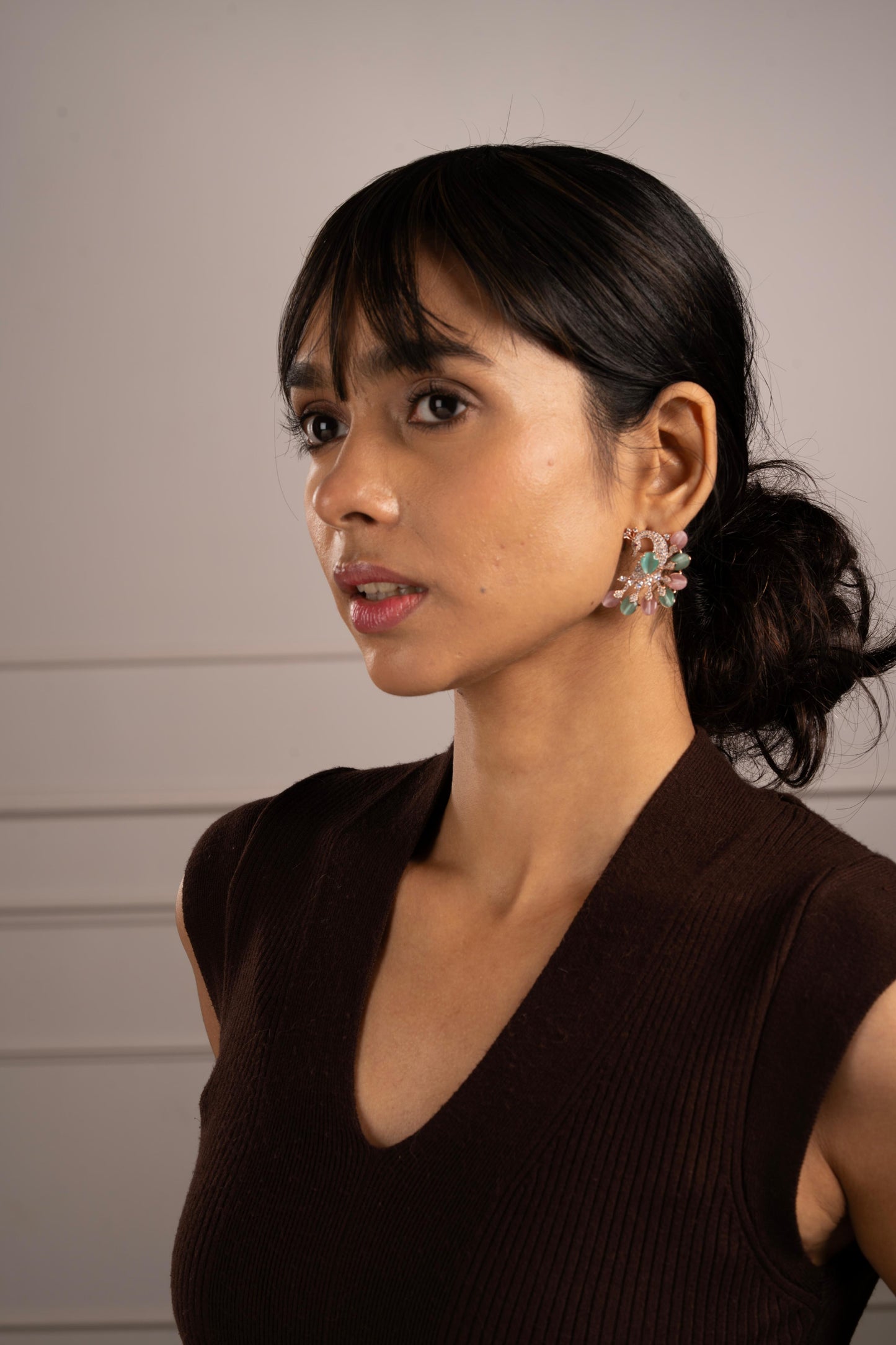 Peacock-Inspired Crystal Statement Stud Earrings