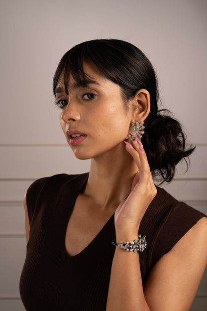 Peacock-Inspired Crystal Statement Stud Earrings