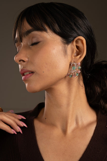 Peacock-Inspired Crystal Statement Stud Earrings