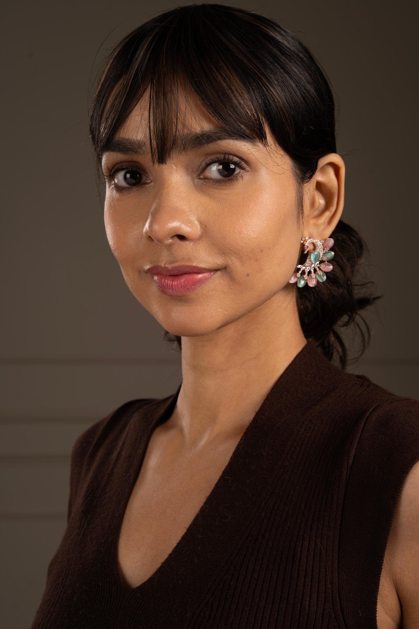 Peacock-Inspired Crystal Statement Stud Earrings