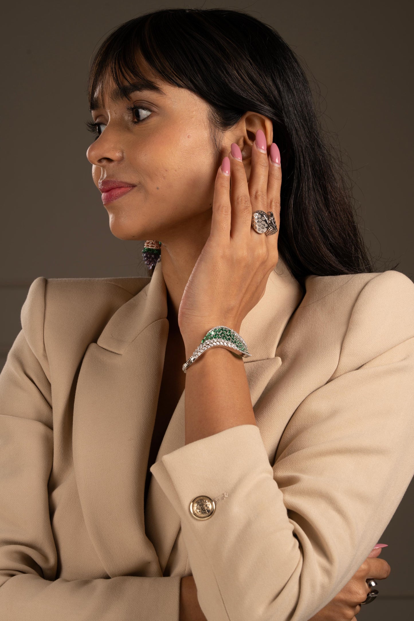 Elegant Green Stone Traditional Kada Bracelet