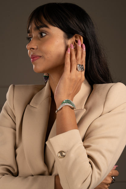 Elegant Green Stone Traditional Kada Bracelet
