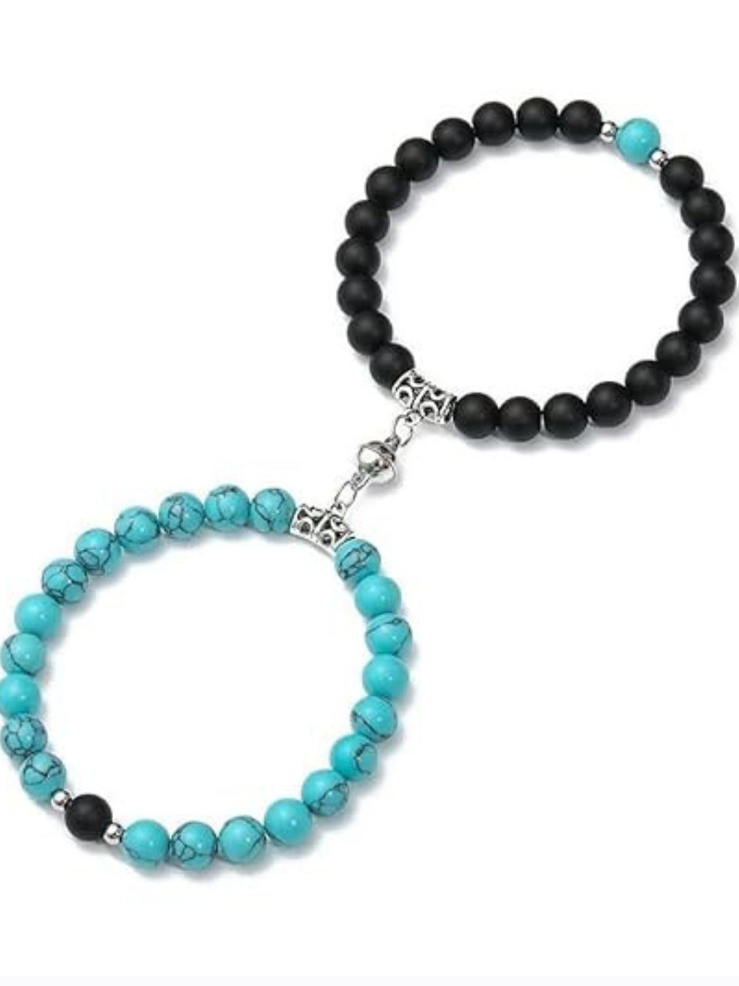 Bracelet With Black And Blue Pearl On Silver Plating.