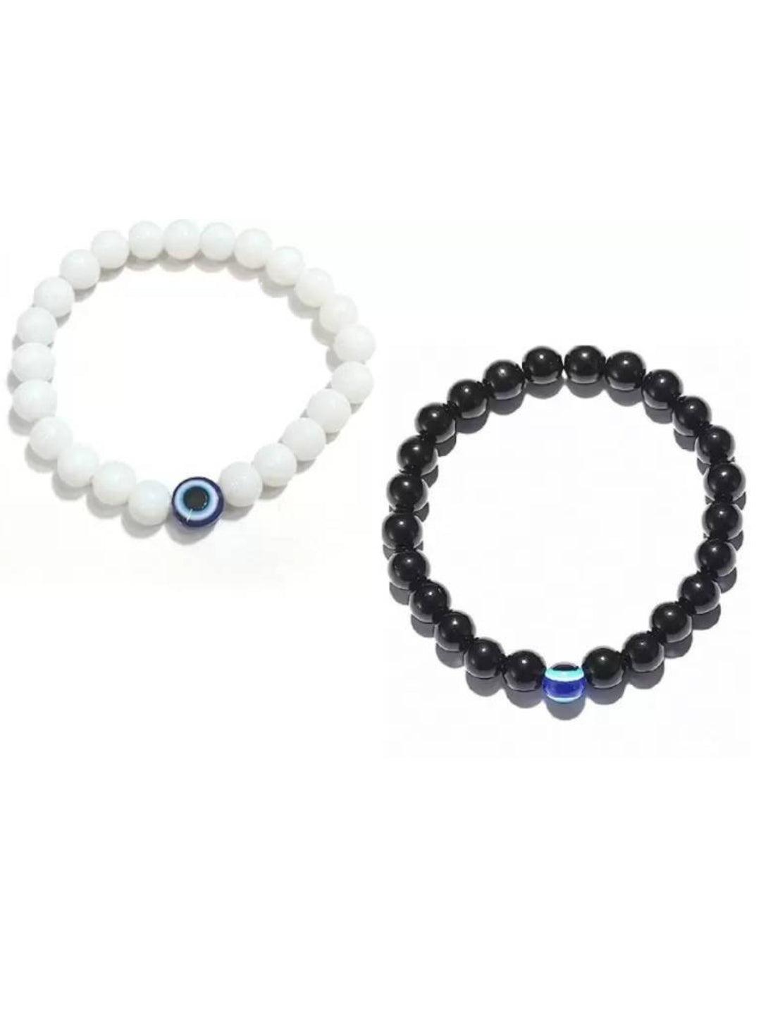 Silver Plated Bracelet With Black And White Pearls.