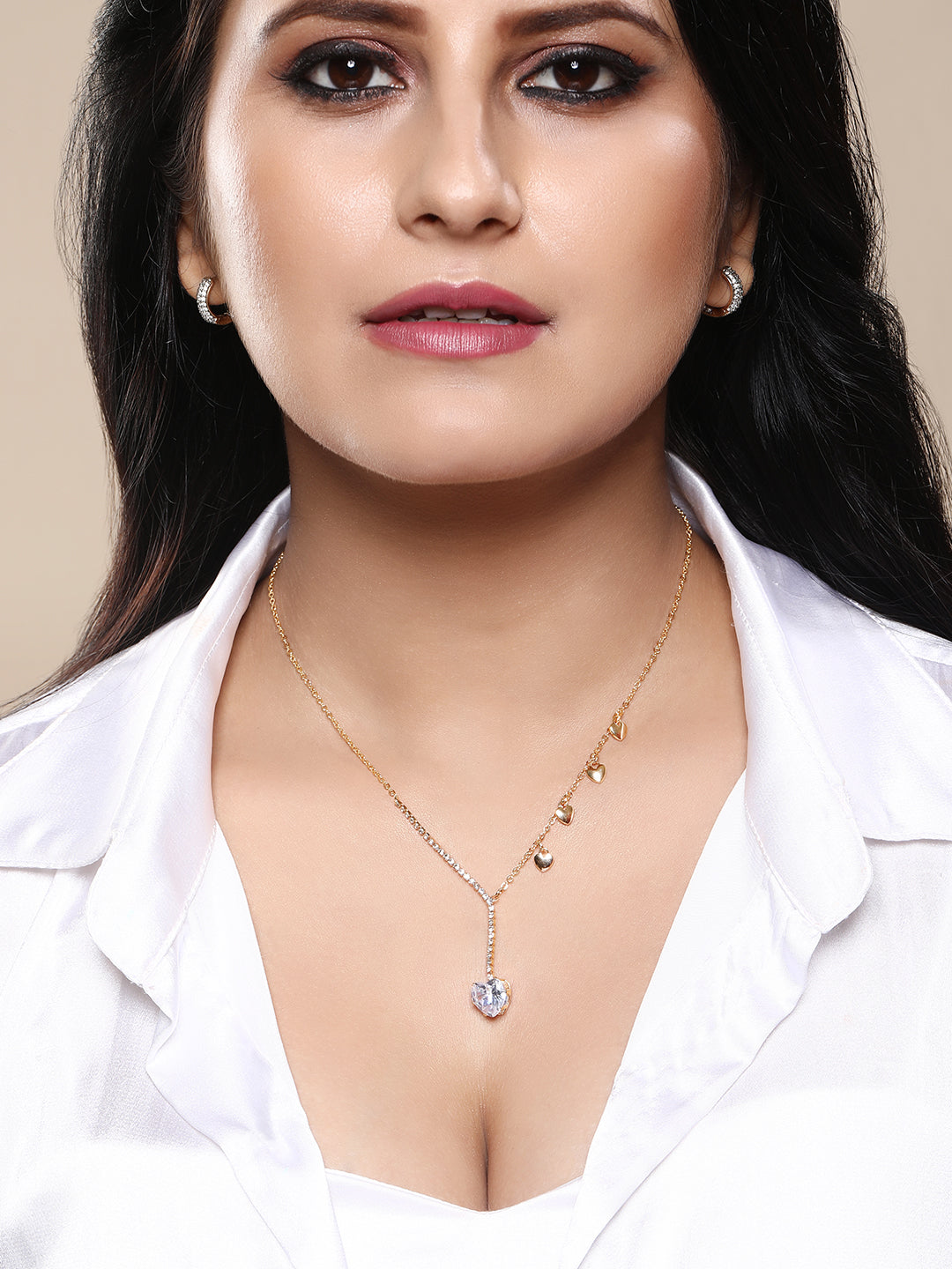 Gold Plated Brass Chain With Cubic Zirconia And Lobster Claw Clasp.