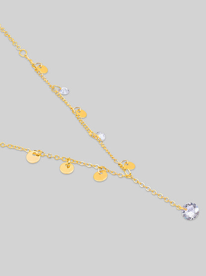 Gold Plated Brass Chain With Cubic Zirconia And Lobster Claw Clasp.