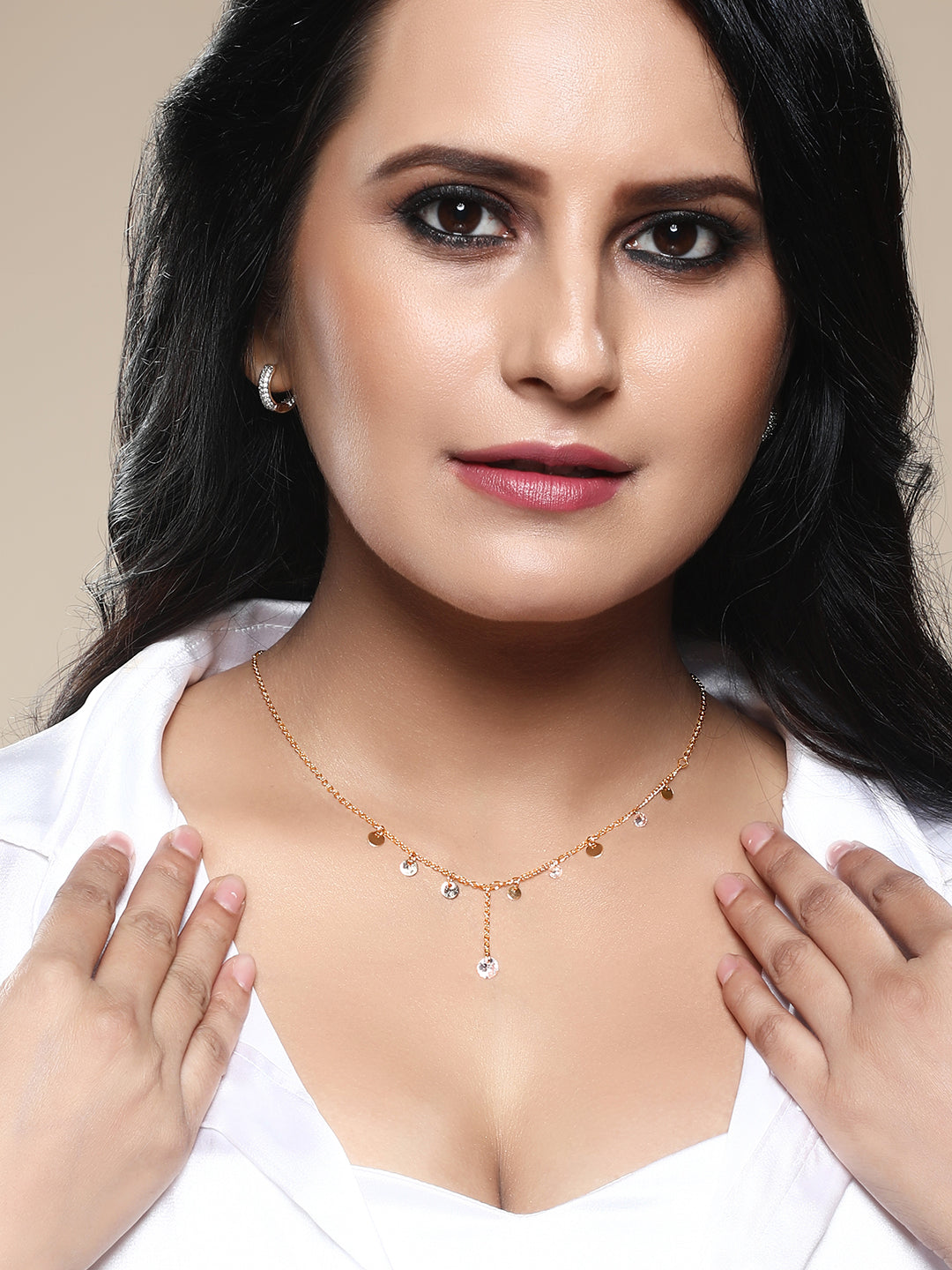 Gold Plated Brass Chain With Cubic Zirconia And Lobster Claw Clasp.