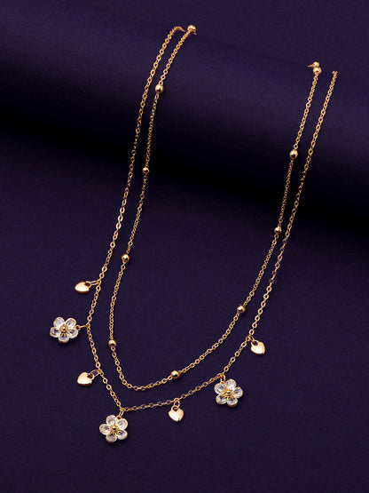 Gold Plated Brass Chain With Cubic Zirconia And Lobster Claw Clasp.