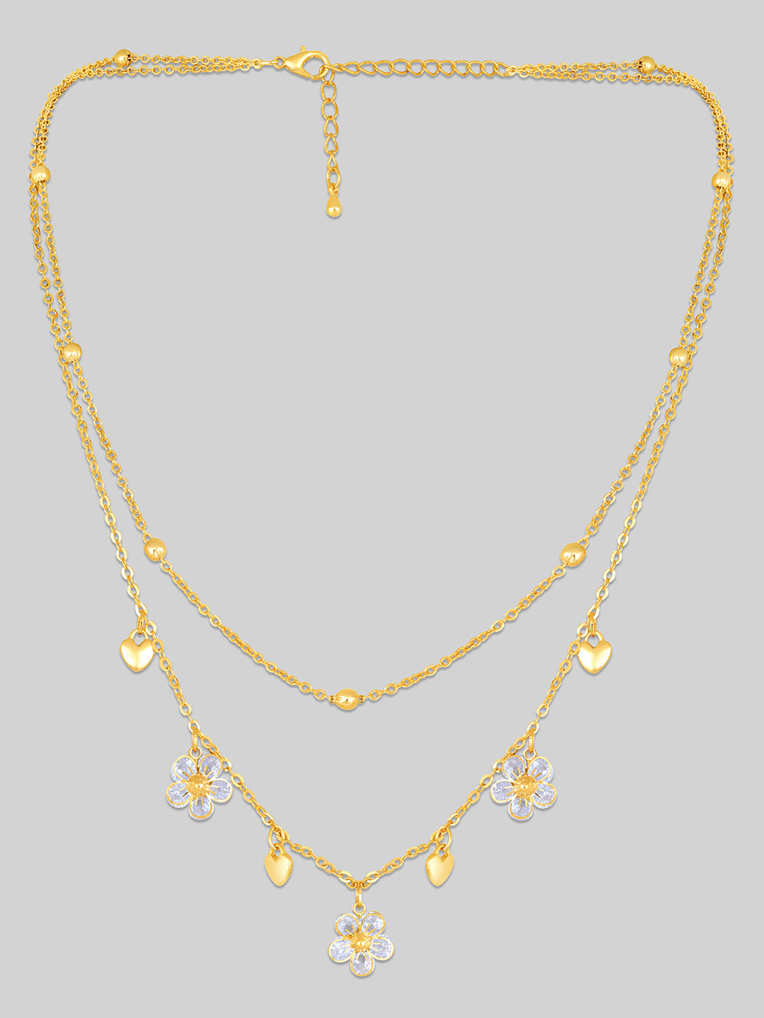 Gold Plated Brass Chain With Cubic Zirconia And Lobster Claw Clasp.