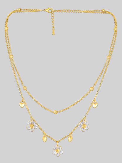 Gold Plated Brass Chain With Cubic Zirconia And Lobster Claw Clasp.