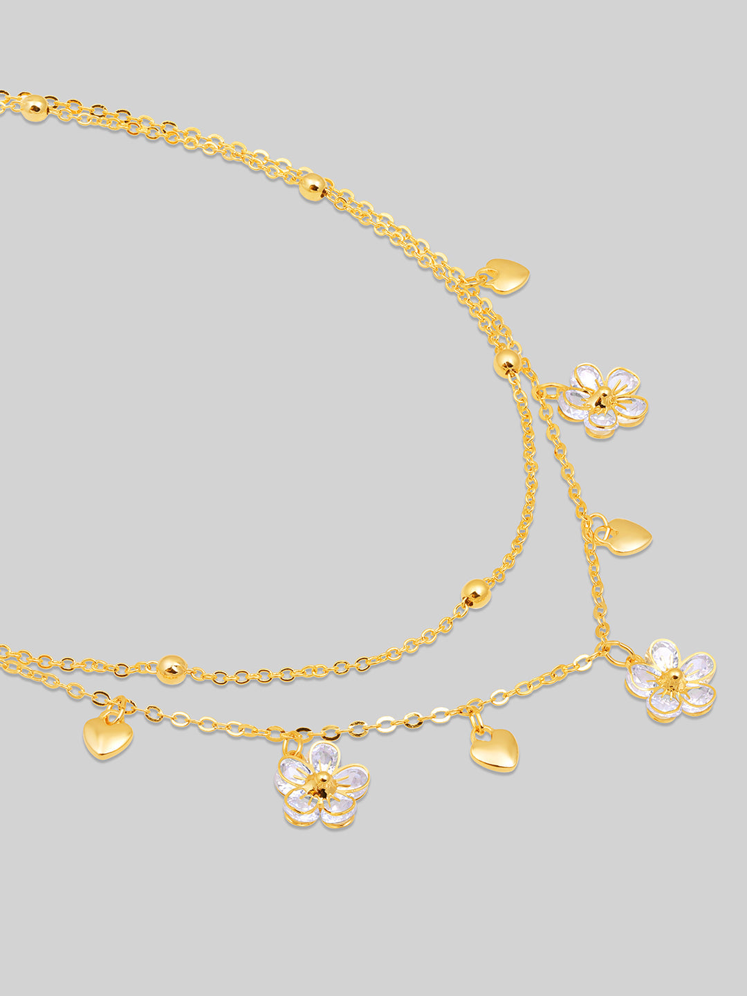 Gold Plated Brass Chain With Cubic Zirconia And Lobster Claw Clasp.