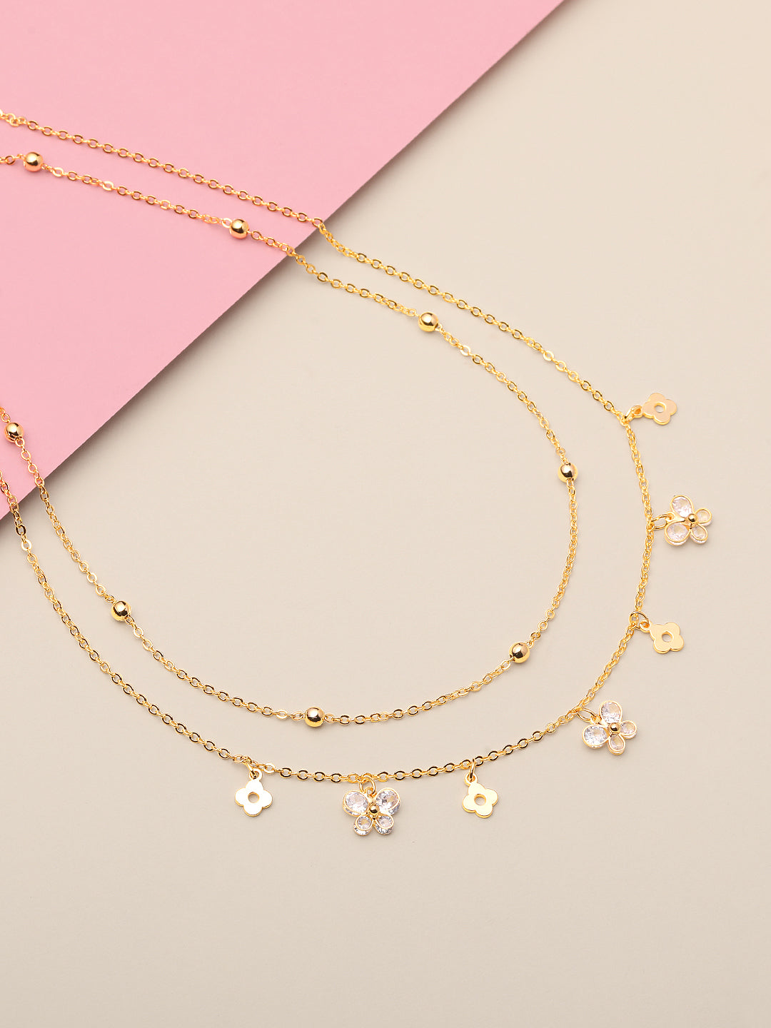 Gold Plated Brass Chain With Cubic Zirconia And Lobster Claw Clasp.