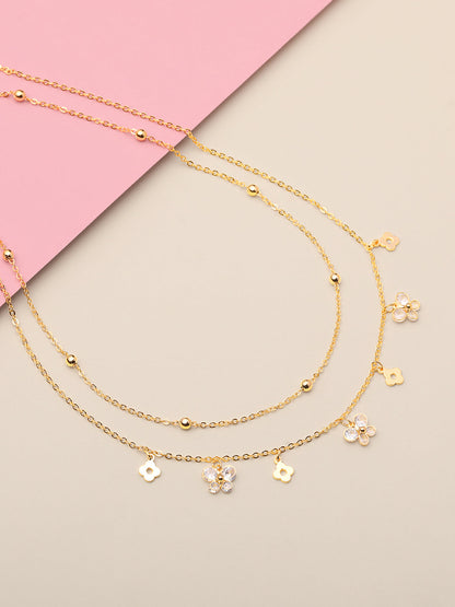 Gold Plated Brass Chain With Cubic Zirconia And Lobster Claw Clasp.