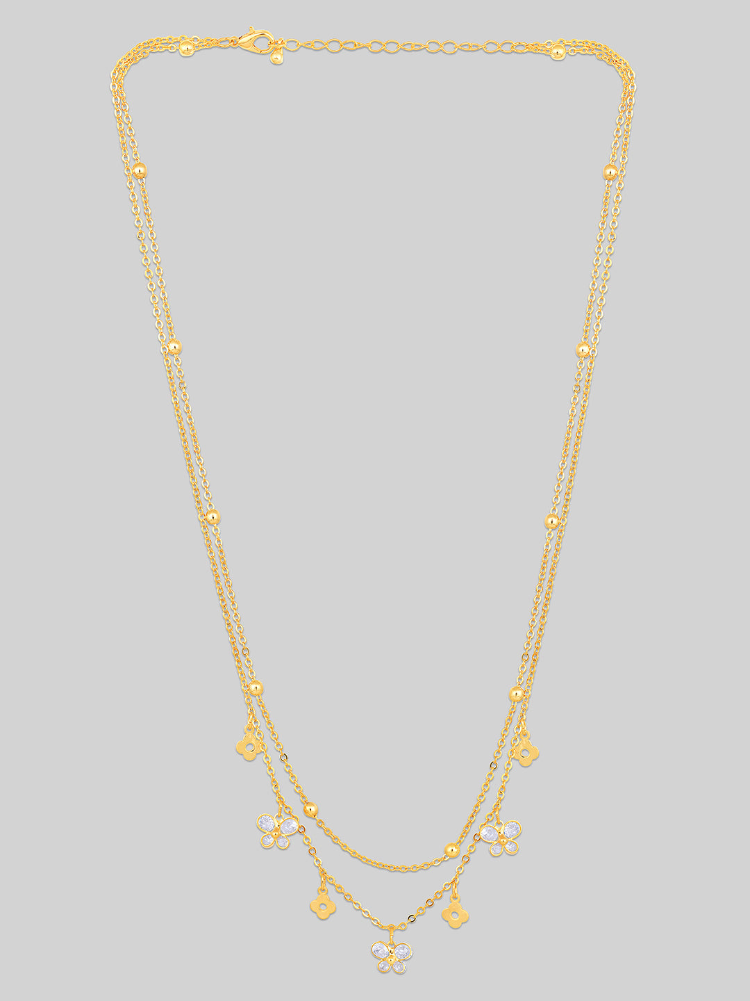 Gold Plated Brass Chain With Cubic Zirconia And Lobster Claw Clasp.