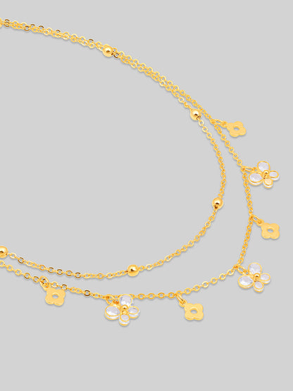 Gold Plated Brass Chain With Cubic Zirconia And Lobster Claw Clasp.