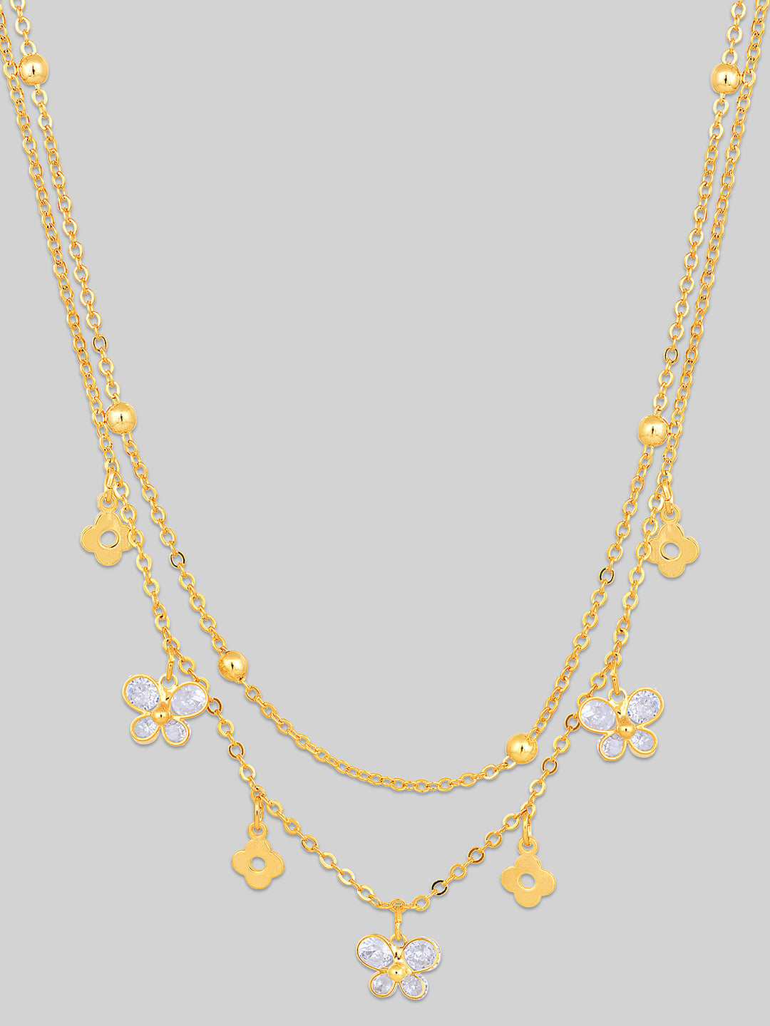 Gold Plated Brass Chain With Cubic Zirconia And Lobster Claw Clasp.