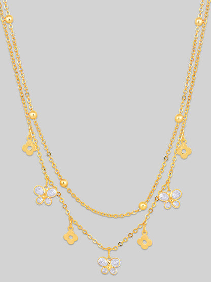 Gold Plated Brass Chain With Cubic Zirconia And Lobster Claw Clasp.