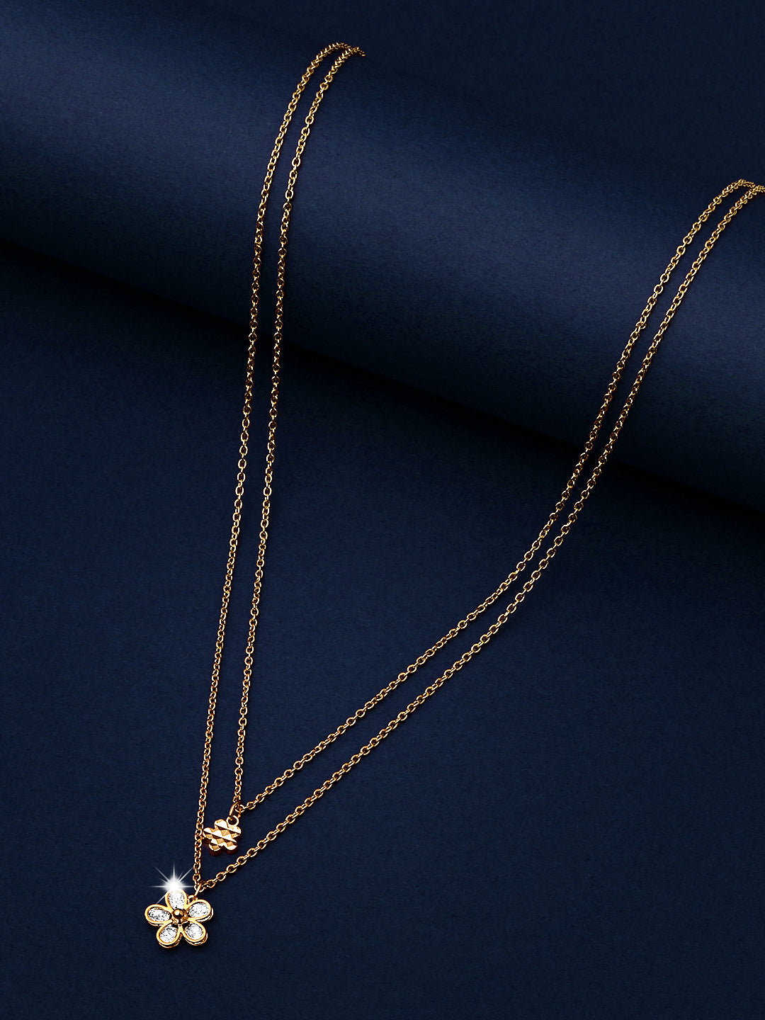 Gold Plated Brass Chain With Cubic Zirconia And Lobster Claw Clasp.