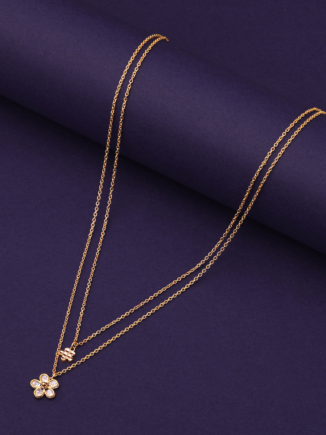 Gold Plated Brass Chain With Cubic Zirconia And Lobster Claw Clasp.
