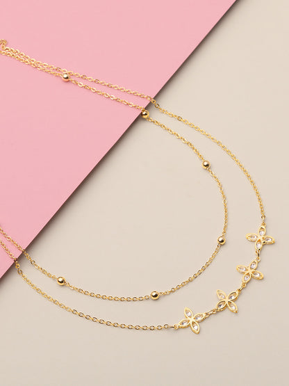 Gold Plated Brass Chain With Cubic Zirconia And Lobster Claw Clasp.