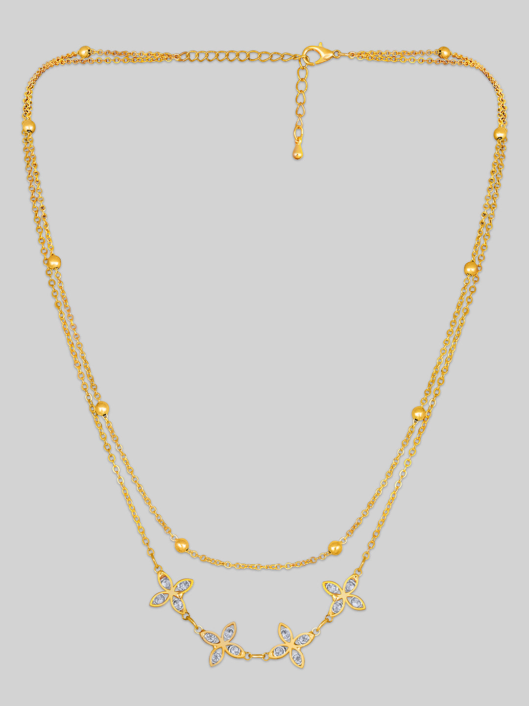 Gold Plated Brass Chain With Cubic Zirconia And Lobster Claw Clasp.