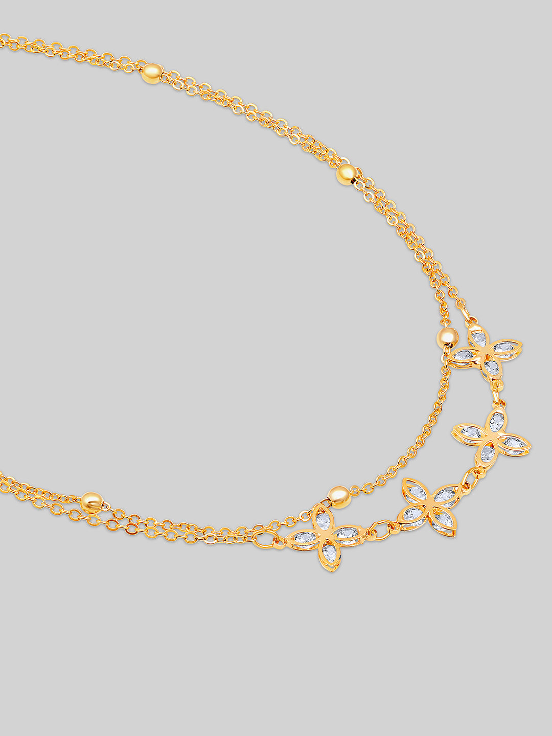 Gold Plated Brass Chain With Cubic Zirconia And Lobster Claw Clasp.