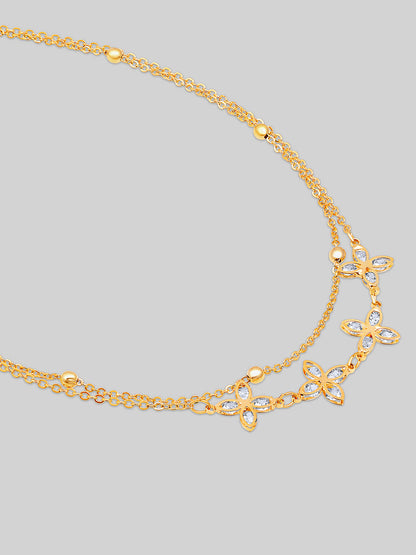 Gold Plated Brass Chain With Cubic Zirconia And Lobster Claw Clasp.