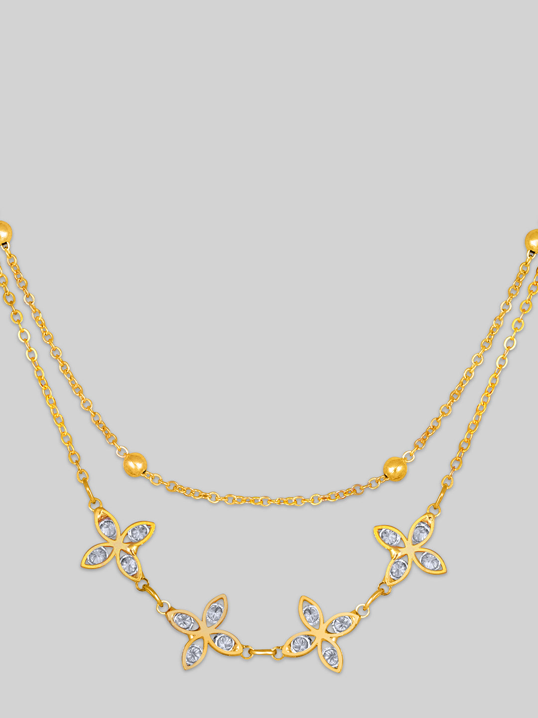 Gold Plated Brass Chain With Cubic Zirconia And Lobster Claw Clasp.