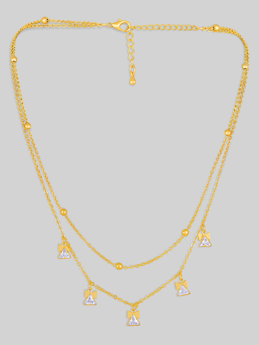 Gold Plated Brass Chain With Cubic Zirconia And Lobster Claw Clasp.