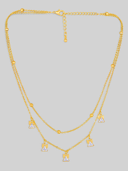 Gold Plated Brass Chain With Cubic Zirconia And Lobster Claw Clasp.