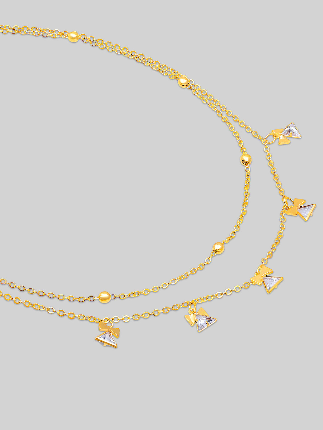 Gold Plated Brass Chain With Cubic Zirconia And Lobster Claw Clasp.