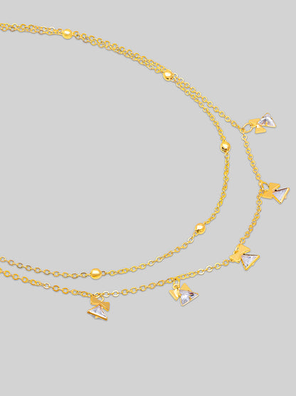 Gold Plated Brass Chain With Cubic Zirconia And Lobster Claw Clasp.