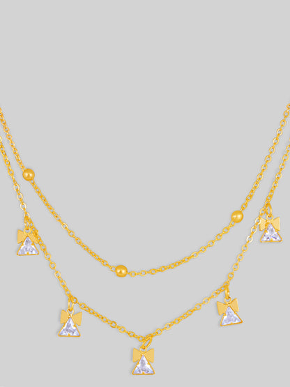 Gold Plated Brass Chain With Cubic Zirconia And Lobster Claw Clasp.