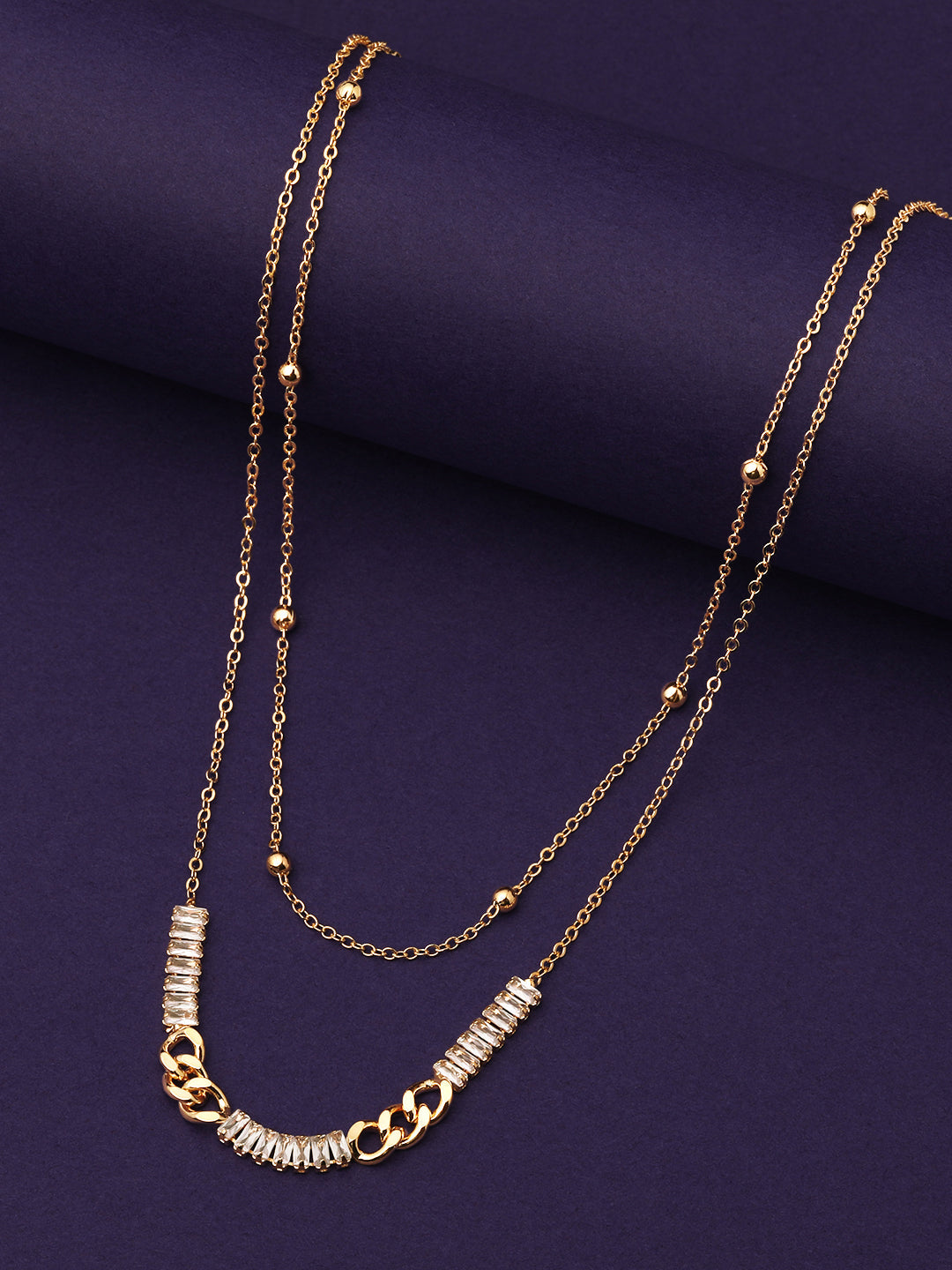 Gold Plated Brass Chain With Cubic Zirconia And Lobster Claw Clasp.