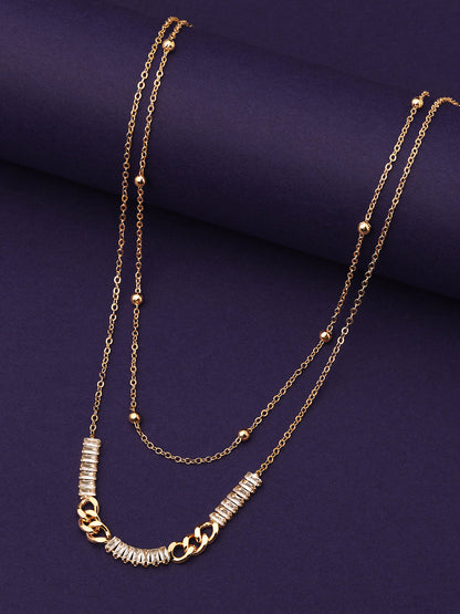 Gold Plated Brass Chain With Cubic Zirconia And Lobster Claw Clasp.