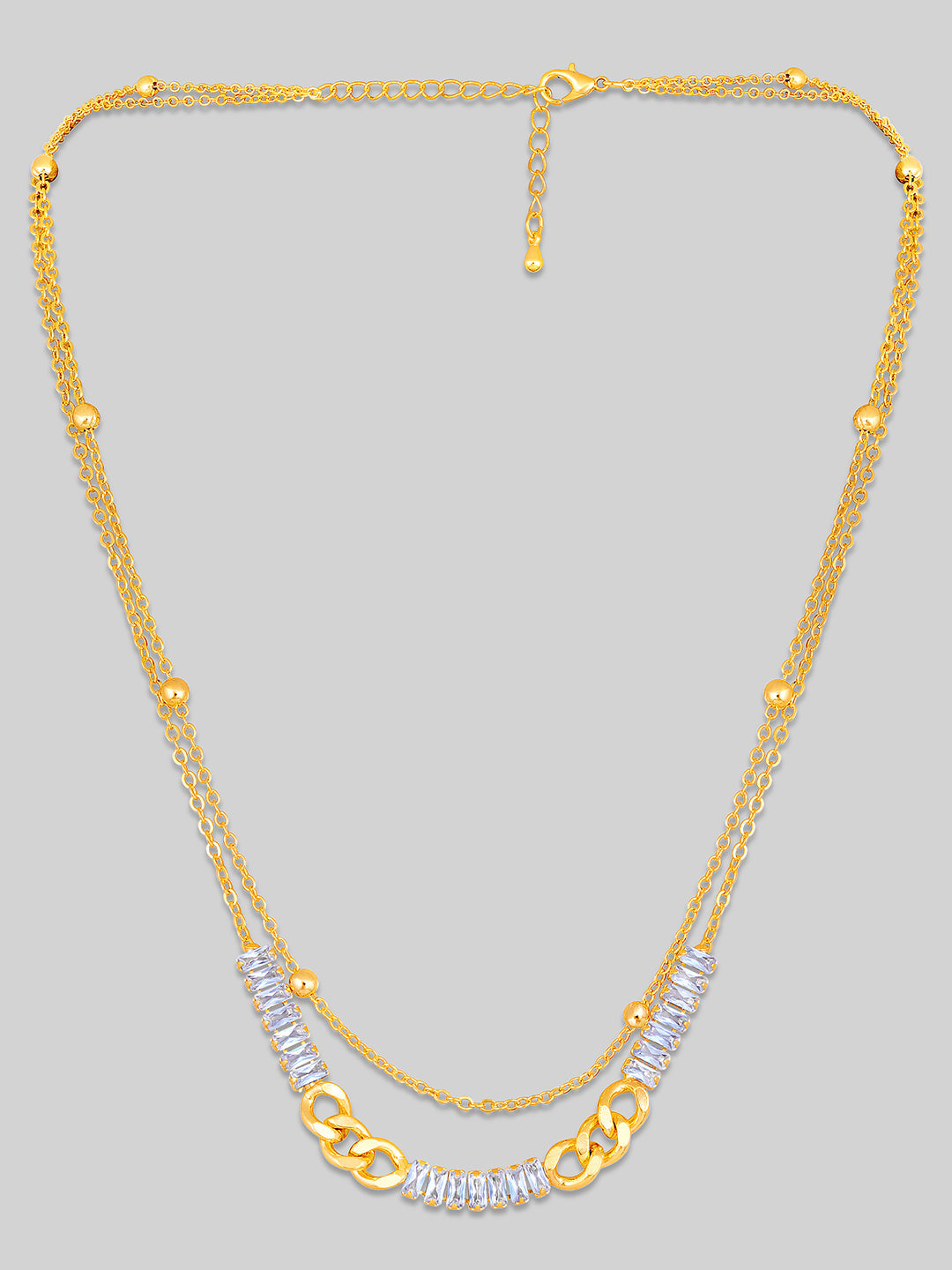 Gold Plated Brass Chain With Cubic Zirconia And Lobster Claw Clasp.