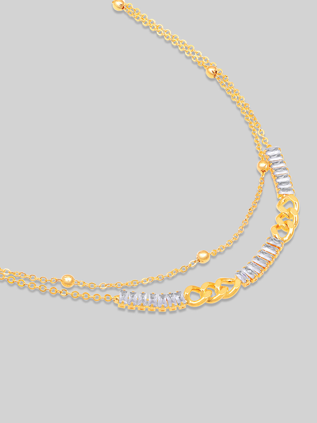 Gold Plated Brass Chain With Cubic Zirconia And Lobster Claw Clasp.