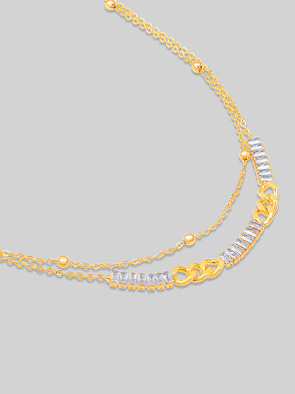 Gold Plated Brass Chain With Cubic Zirconia And Lobster Claw Clasp.