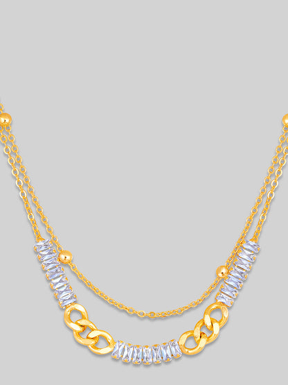 Gold Plated Brass Chain With Cubic Zirconia And Lobster Claw Clasp.