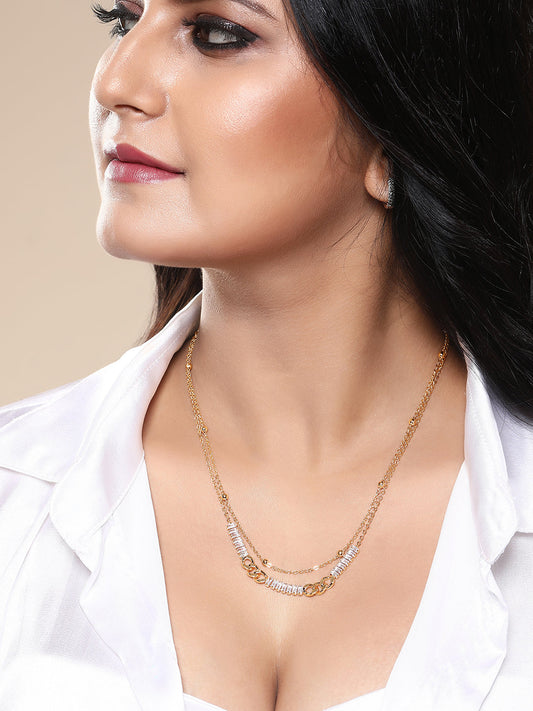 Gold Plated Brass Chain With Cubic Zirconia And Lobster Claw Clasp.