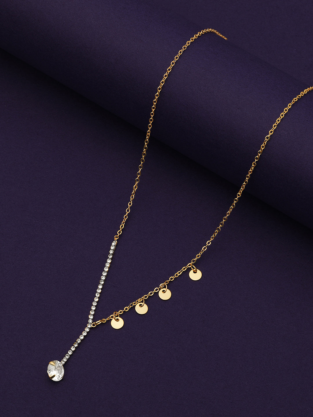 Gold Plated Brass Chain With Cubic Zirconia And Lobster Claw Clasp.