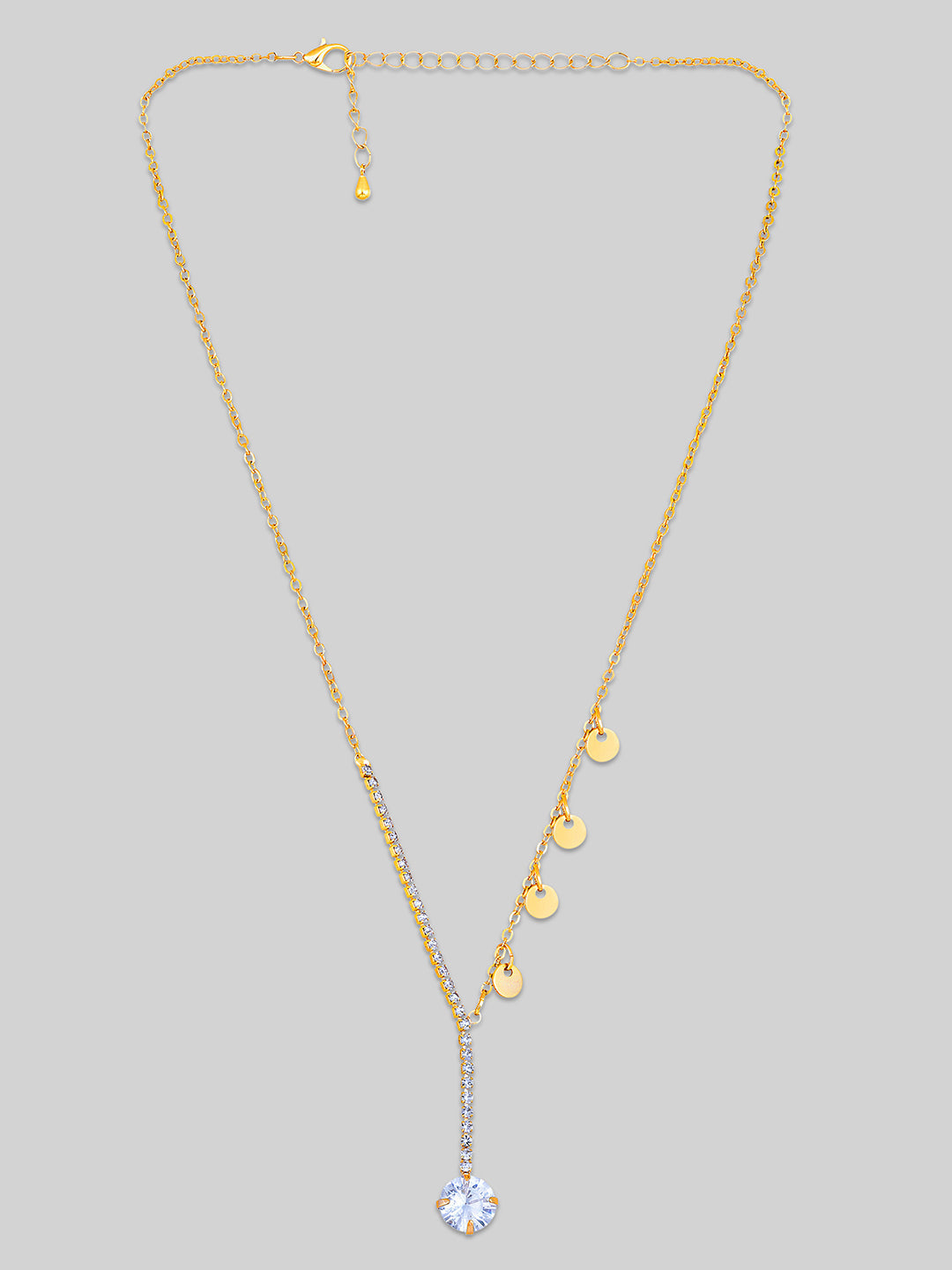 Gold Plated Brass Chain With Cubic Zirconia And Lobster Claw Clasp.