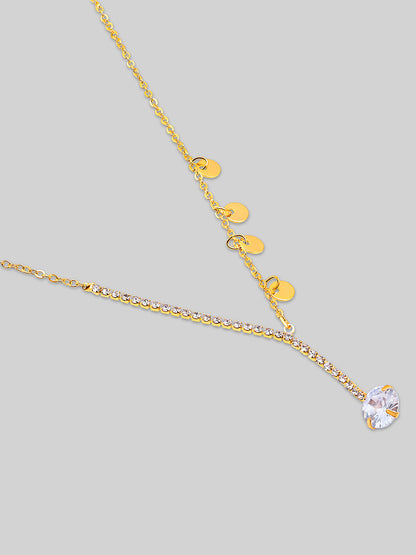 Gold Plated Brass Chain With Cubic Zirconia And Lobster Claw Clasp.
