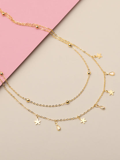 Gold Plated Brass Chain With Cubic Zirconia And Lobster Claw Clasp.