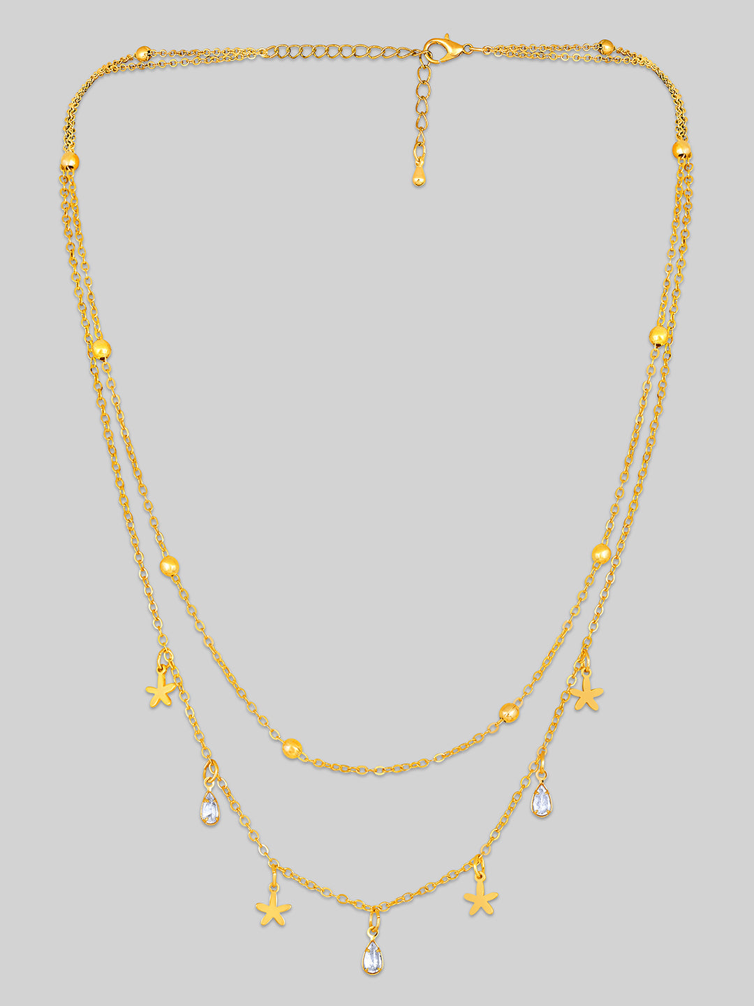 Gold Plated Brass Chain With Cubic Zirconia And Lobster Claw Clasp.