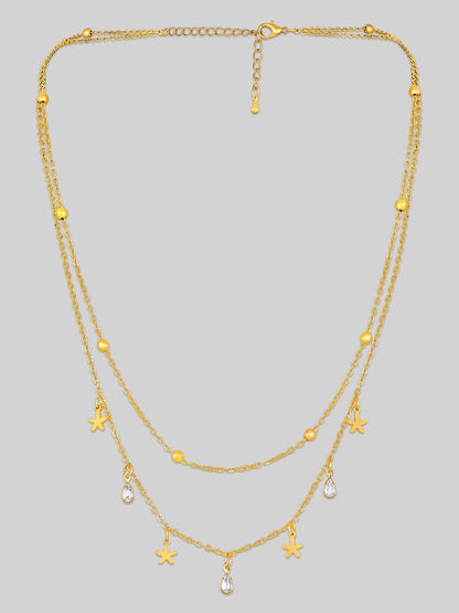 Gold Plated Brass Chain With Cubic Zirconia And Lobster Claw Clasp.
