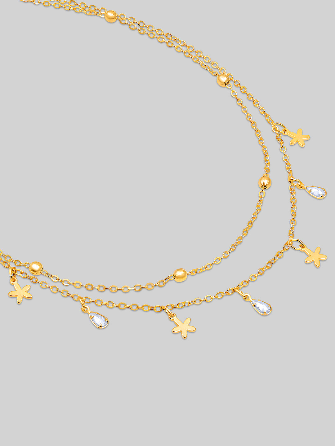 Gold Plated Brass Chain With Cubic Zirconia And Lobster Claw Clasp.